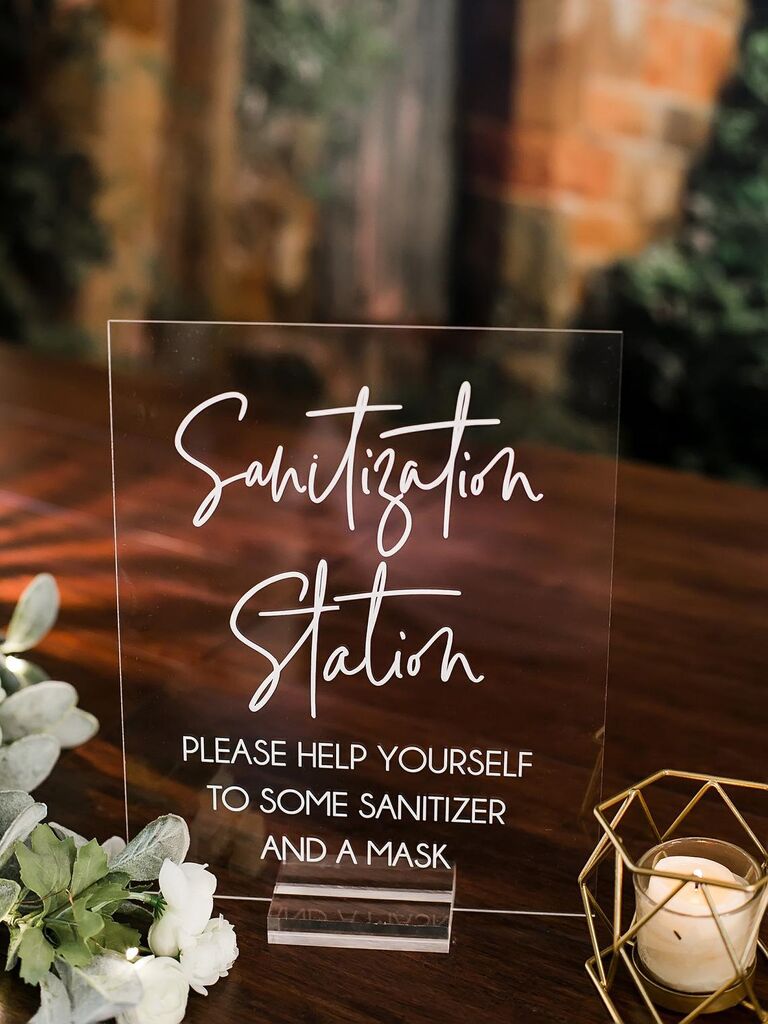 Clear wedding hand sanitizer station sign