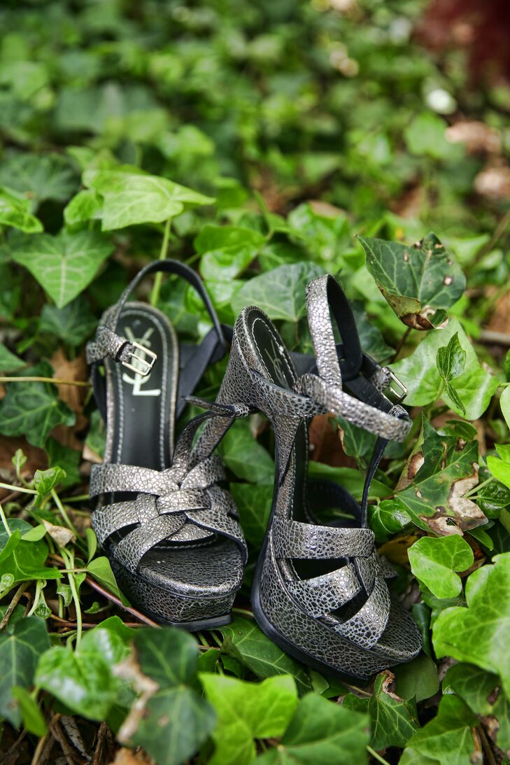 Silver Shoes With Green Leaves