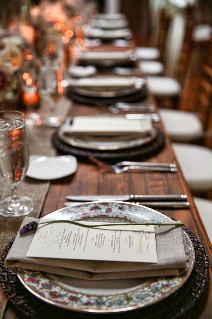 Menu Cards on Plates of Wooden Table