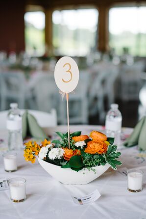 Low Centerpiece with Orange Ranunculus