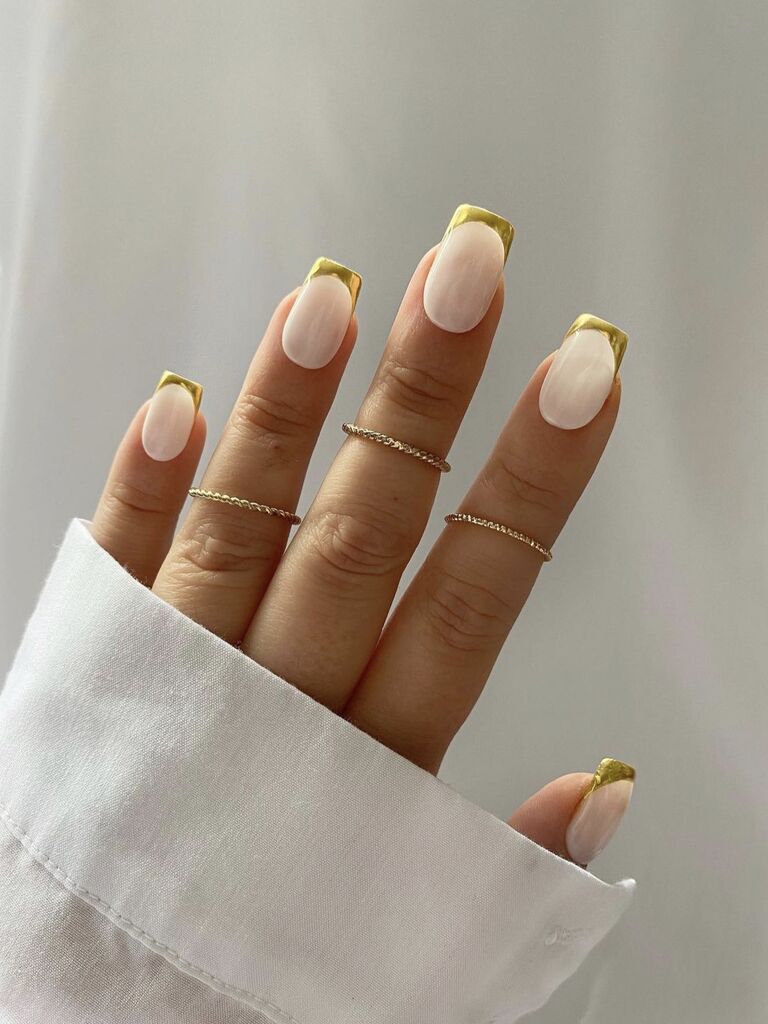 wedding nail ideas gold french tip