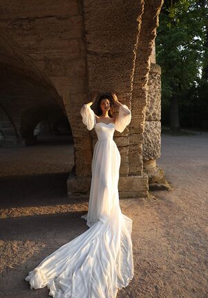 Olivia Bottega Swiss Dot Wedding Dress Dions with Detachable Train Sheath Wedding Dress