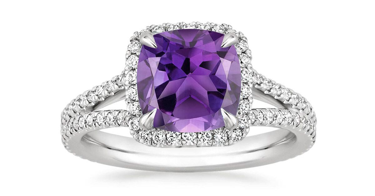 Pear Purple Amethyst Engagement Ring Set Shaped Band