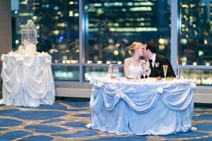 Elegantly Draped Blue Tablecloth for Sweetheart Table