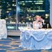Elegantly Draped Blue Tablecloth for Sweetheart Table