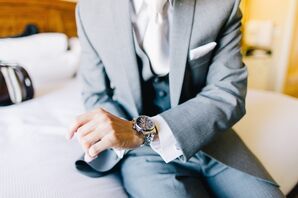 Light Gray Tuxedo With White Pocket Square
