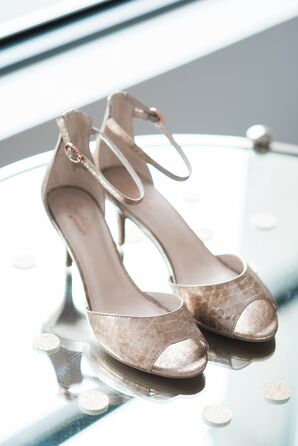 Gold Peep-Toe Ankle-Strap Sandals