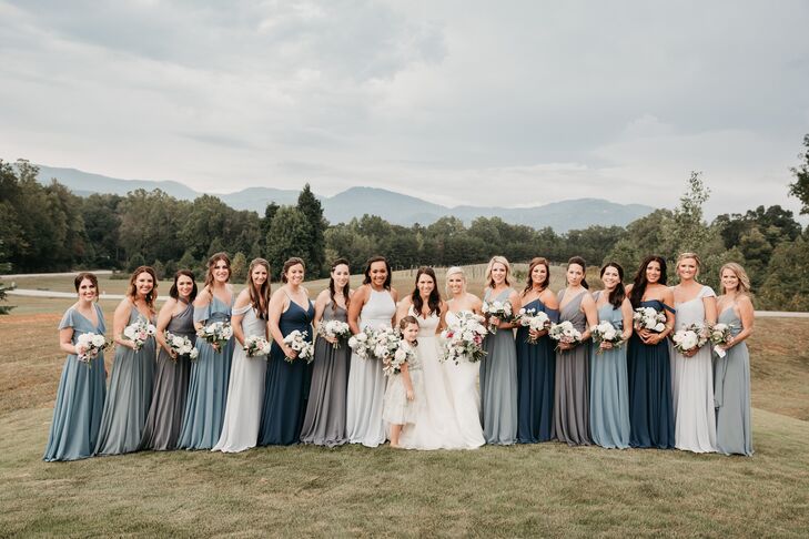 Bridesmaids in Blue and Gray Dresses at Hotel Domestique in Travelers Rest, South Carolina