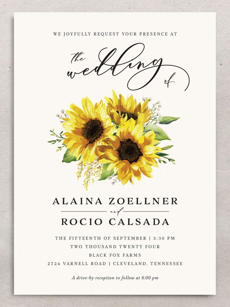 sunflower rustic wedding invitation