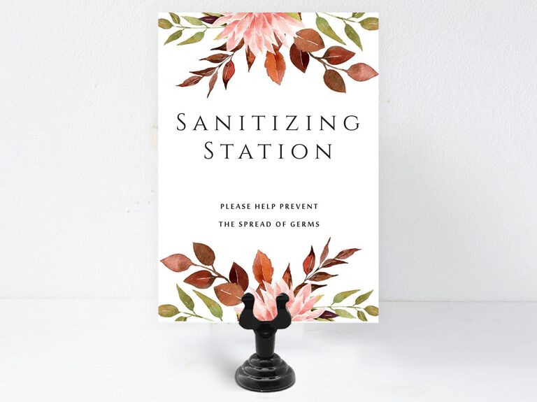 Sanitizing station wedding sign with stand