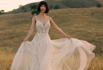 Floor length tulle gown with lace bodice