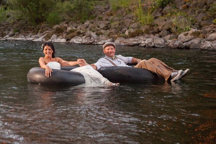 Couple Floating in Water on Tubes
