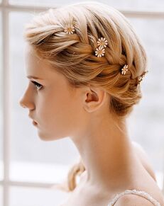 AW Bridal AW BRIDAL Wedding Hair Pins Flower Hair Clips Babys Breath Hair Pieces Gold Bridal Hair Accessories for Women Girls, 6 Pcs Gold Pins, Combs + Clip