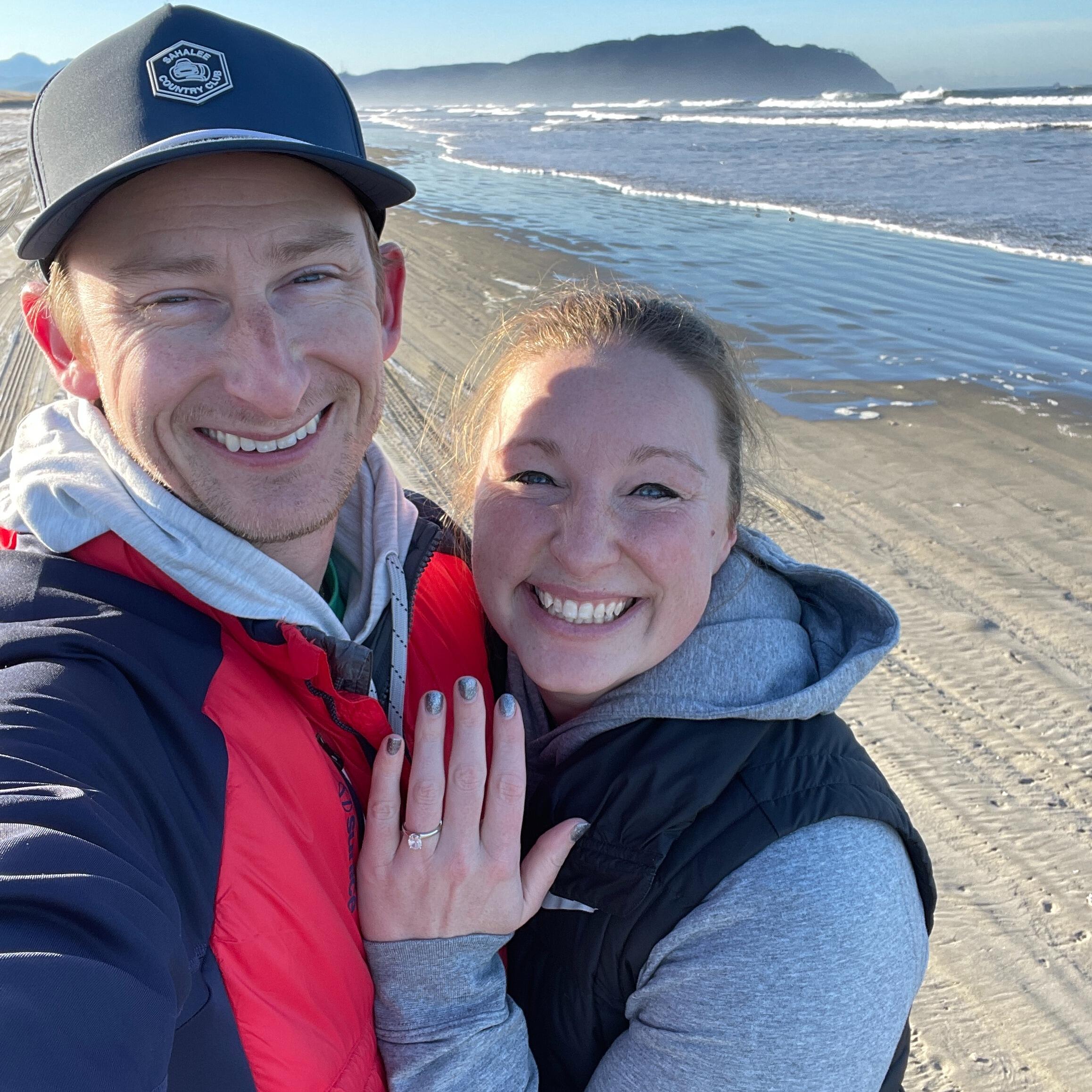 Kyle proposed to Laura on the beach in Gearhart, Oregon. They proceeded to play one of their favorite golf courses, Gearhart Golf Links, that afternoon... Kyle let Laura win that day ;)