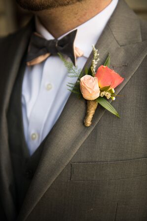 Blush and Coral Rose Boutonniere