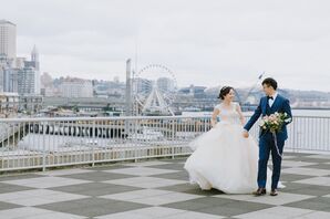 Romantic Couple with Ball Gown and Navy Suit in Seattle
