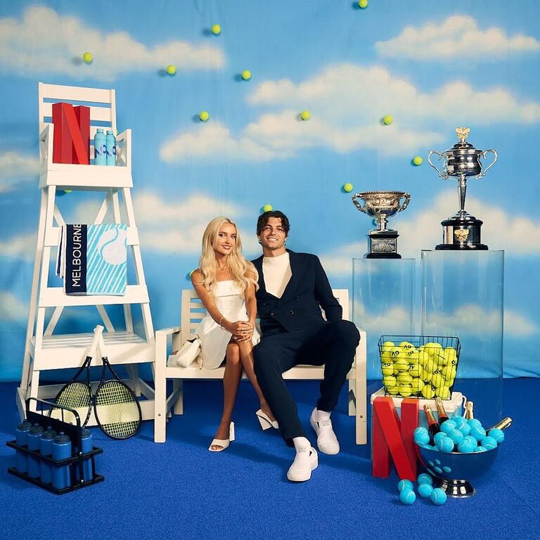 Break Point promotion photo featuring Taylor Fritz and Morgan Riddle. 