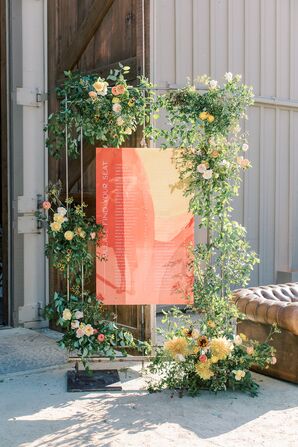 Orange Seating Chart Decorated With Greenery