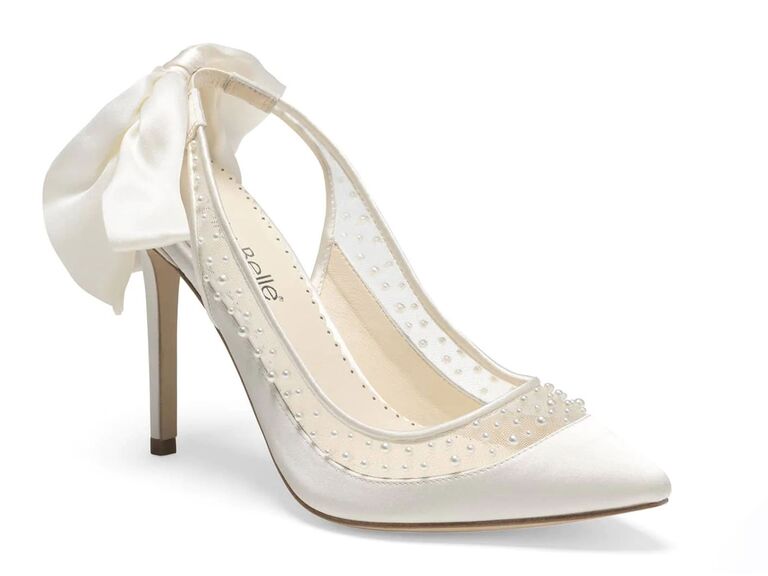 Belle Bella elegant ivory silk slingback as one of the best shoes to wear to your wedding