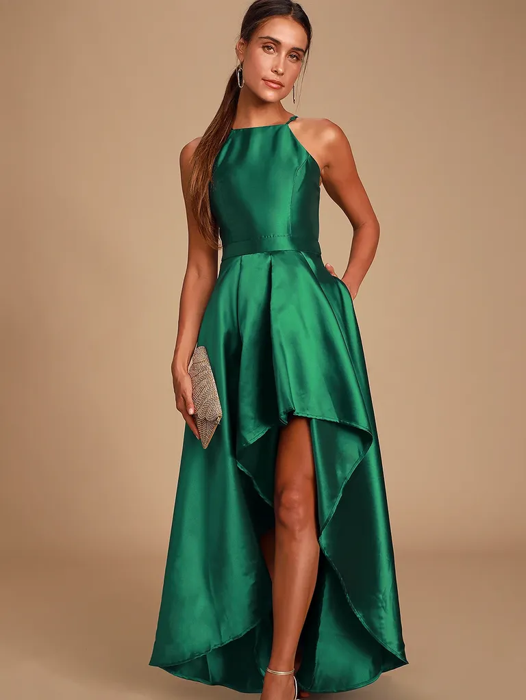 Emerald Green High-Low Maxi Dress