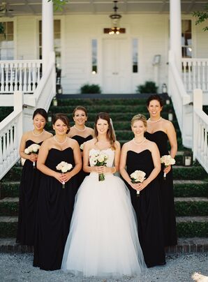 alfred angelo black bridesmaid dress Alfred Angelo Black Satin Long Strapless Dress 10 Gown Formal Bridesmaid