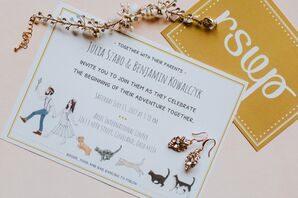 Whimsical Invitation Featuring the Couple and Their Pets