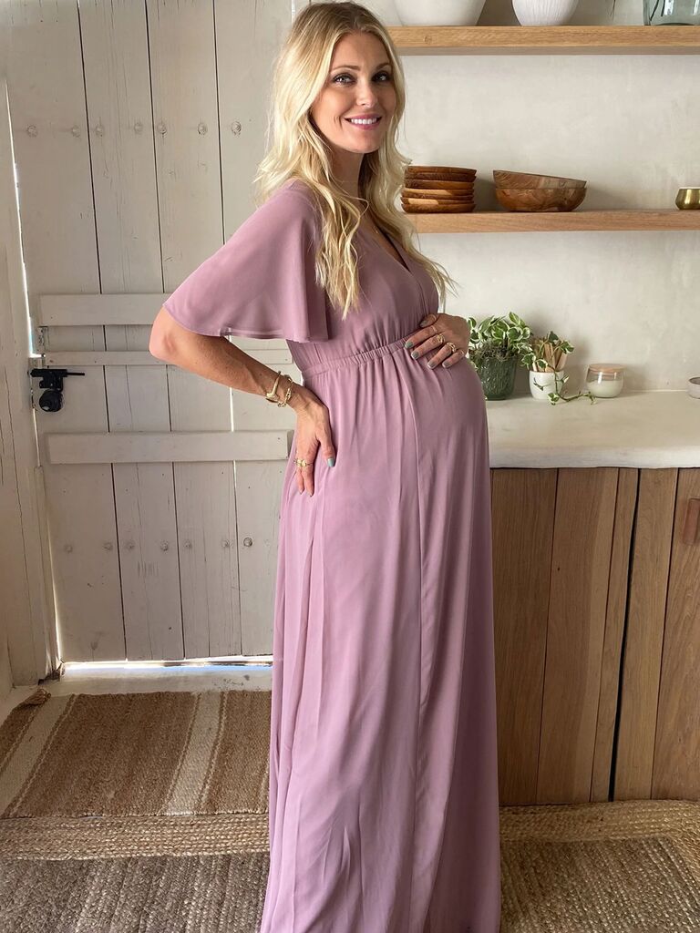 Show Me Your Mumu pregnant wedding guest dress is maternity-friendly elastic empire band
