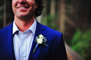 White Rose and Blue Thistle Boutonniere