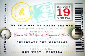 Etsy Yellow and Mint Airline Ticket Invitation Suite