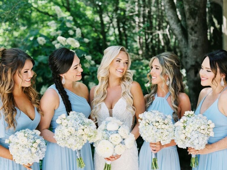 Bride and bridesmaids with their hair and makeup done by Formal Faces. 