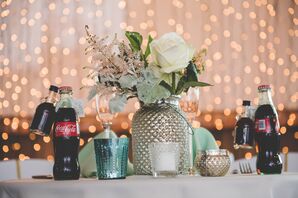 Silver Vase Centerpiece With Ivory Roses