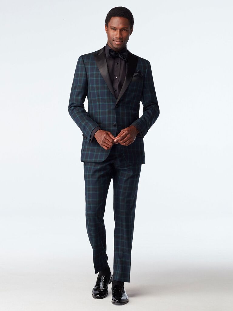 Indochino navy tartan tuxedo for creative black-tie attire for men