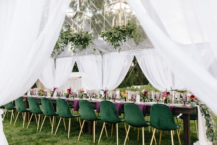 Green Velvet Reception Chairs at Minimony in Colorado