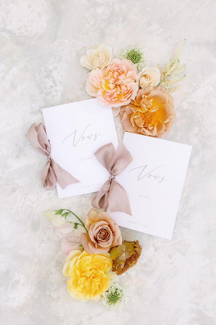 Customized Vow Booklets With Bows, Calligraphy and Bride and Groom's Names