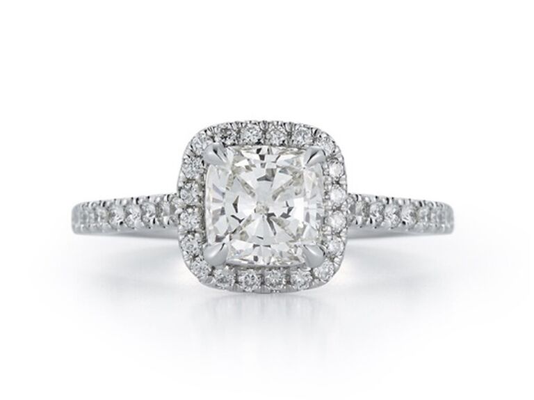 dana rebecca diamond cushion cut engagement ring with round diamond halo and round diamond band