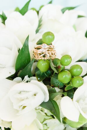 Gold Engagement Ring and Wedding Bands