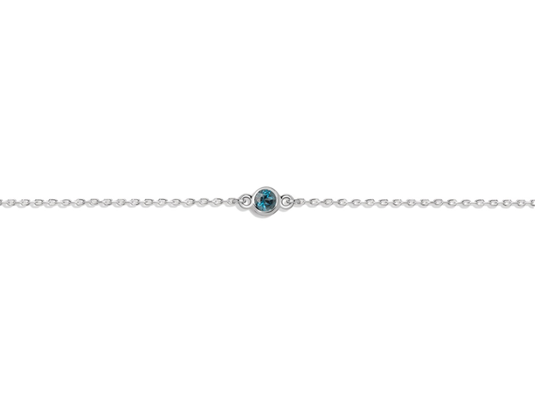 Round blue stone bracelet on white gold chain