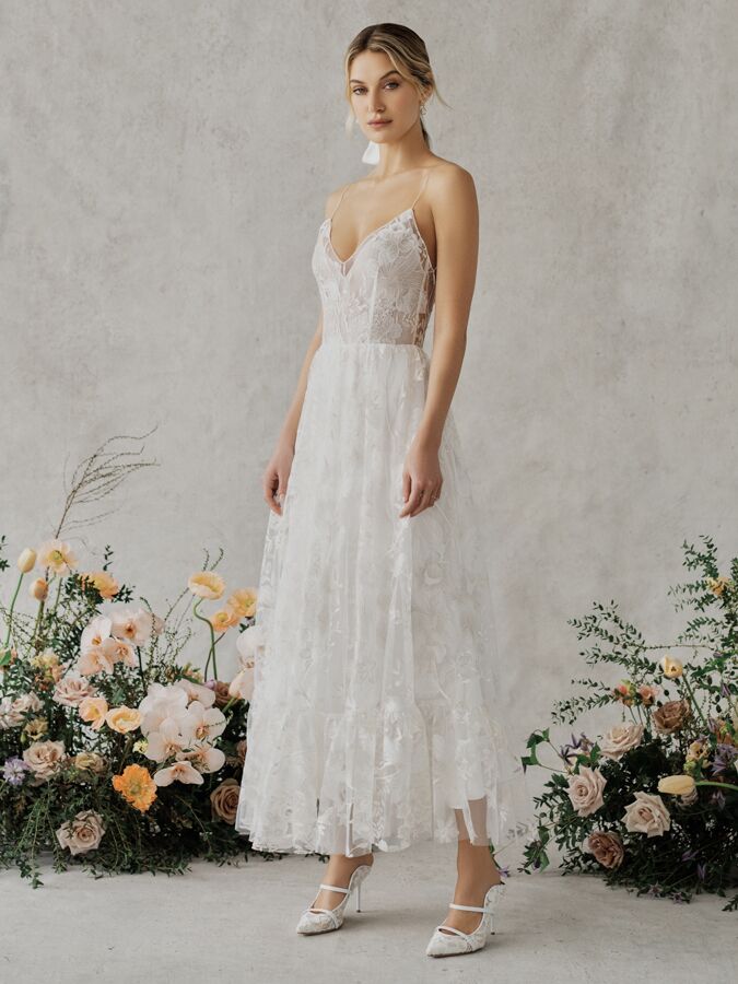 Alexandra Grecco Poppy sleeveless lace tea-length dress 