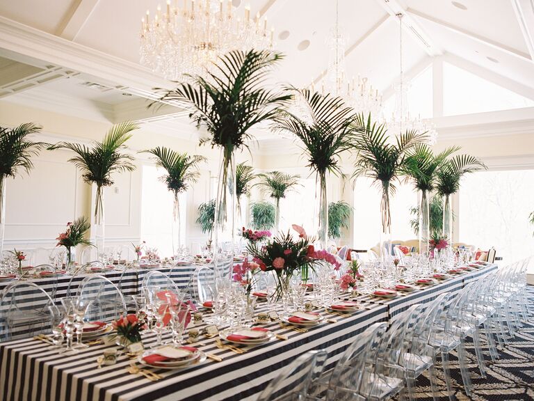 Bridal shower luncheon with palm leaf centerpieces