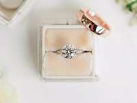 classic round solitaire engagement ring in a ring box