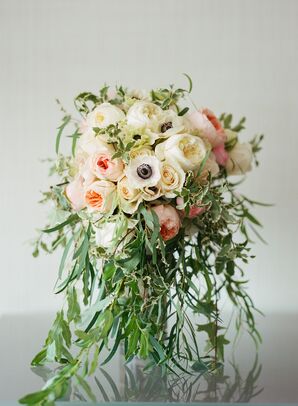 Ivory and Blush Bouquet with Anemones, Garden Roses, Greens