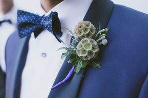 Rustic Scabiosa Pod, Thistle and Brunia Boutonniere