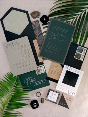Modern Tropical Black-and-Green Wedding Invitation