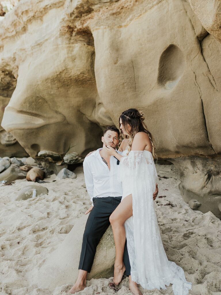 Bohemian engagement photo shoot on the beach. 
