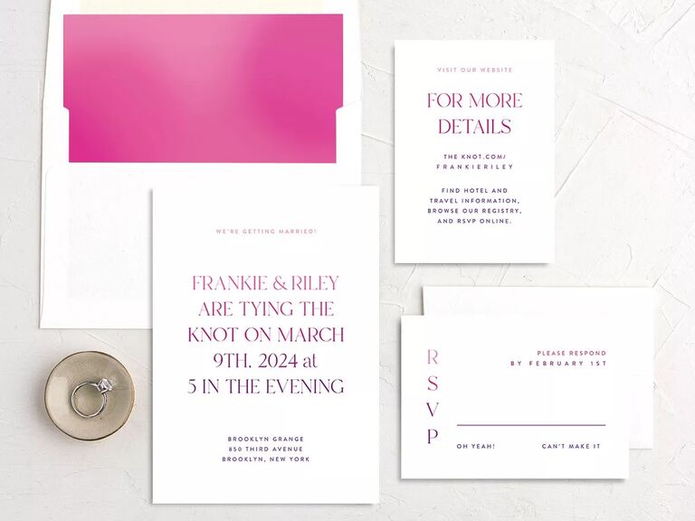 modern valentine's day wedding invitations hot pink gradient