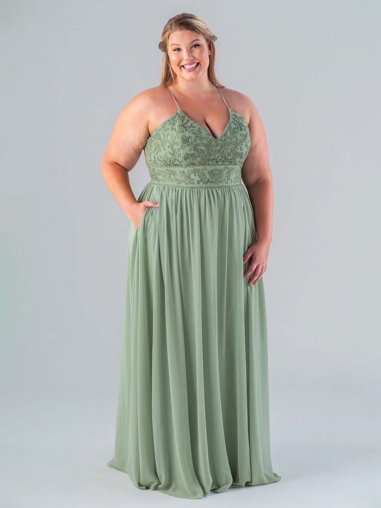 Kennedy Blue boho fall bridesmaid dress with embroidered lace bodice and full-length skirt