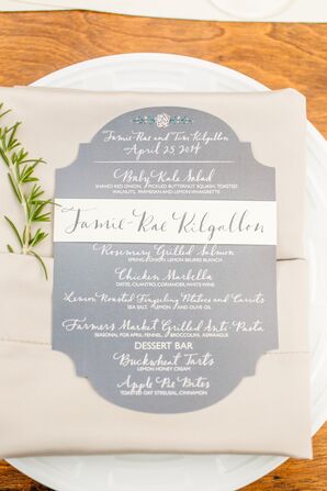 White Place Setting, Gray Menu With Greenery