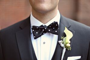 Navy Blue Bow Tie and Boutonniere