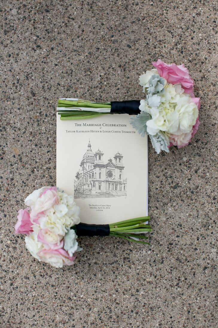 Bachman's was responsible for the bridal bouquets while the couple used Minted to create their unique, navy and white invitations.