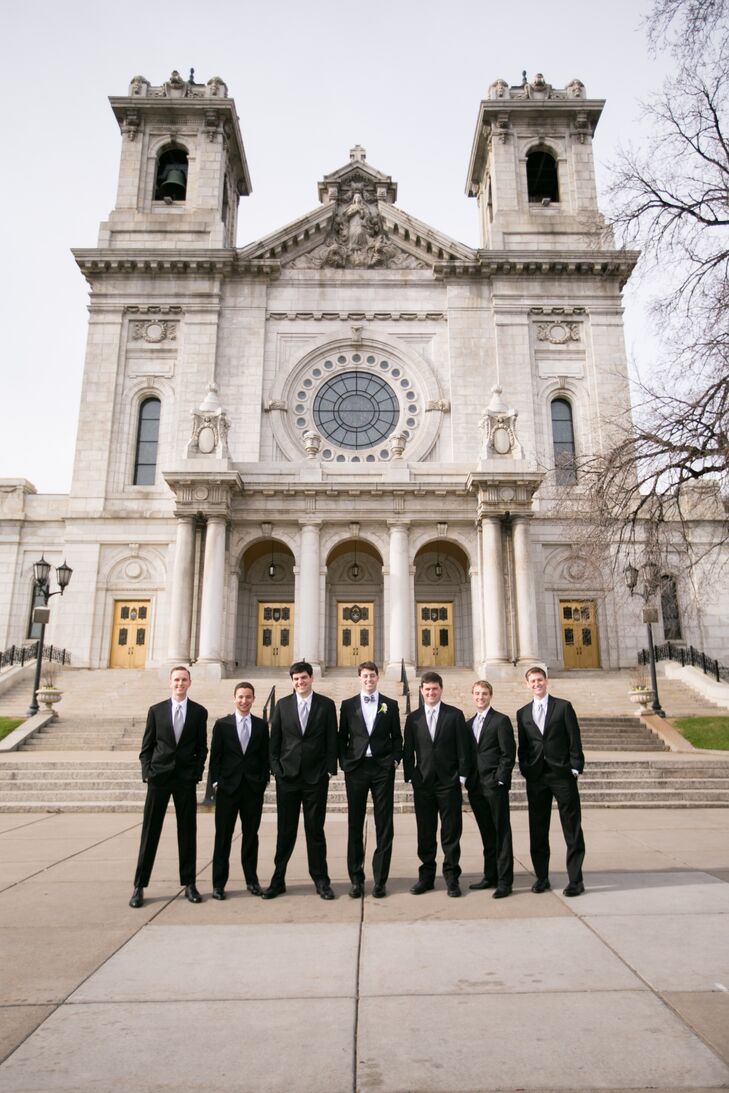 Leigh and the groomsmen kept their look classic with a black tuxes and silver ties.